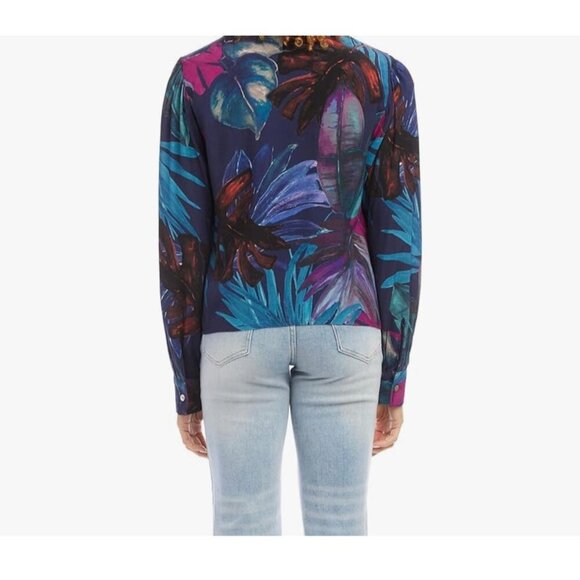 Karen Kane Womens Large Tropical Print Surplice Long Sleeve Blouse Top Multicolo - Picture 3 of 12